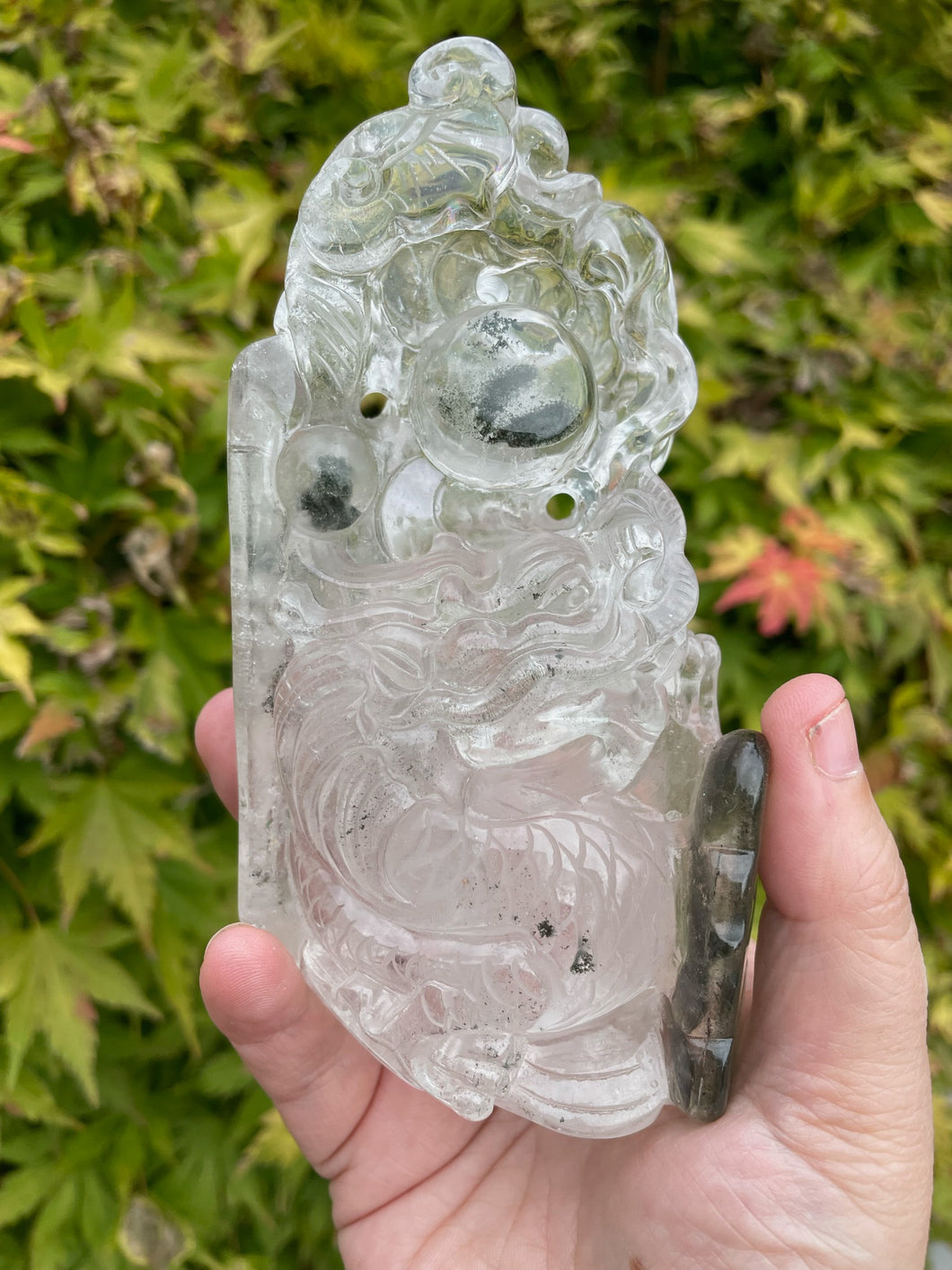 Garden Quartz Lodolite Dragon Carving