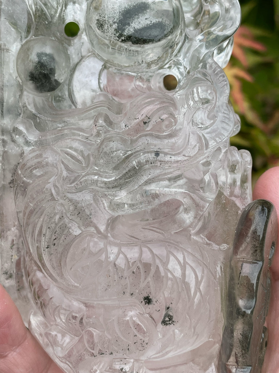 Garden Quartz Lodolite Dragon Carving
