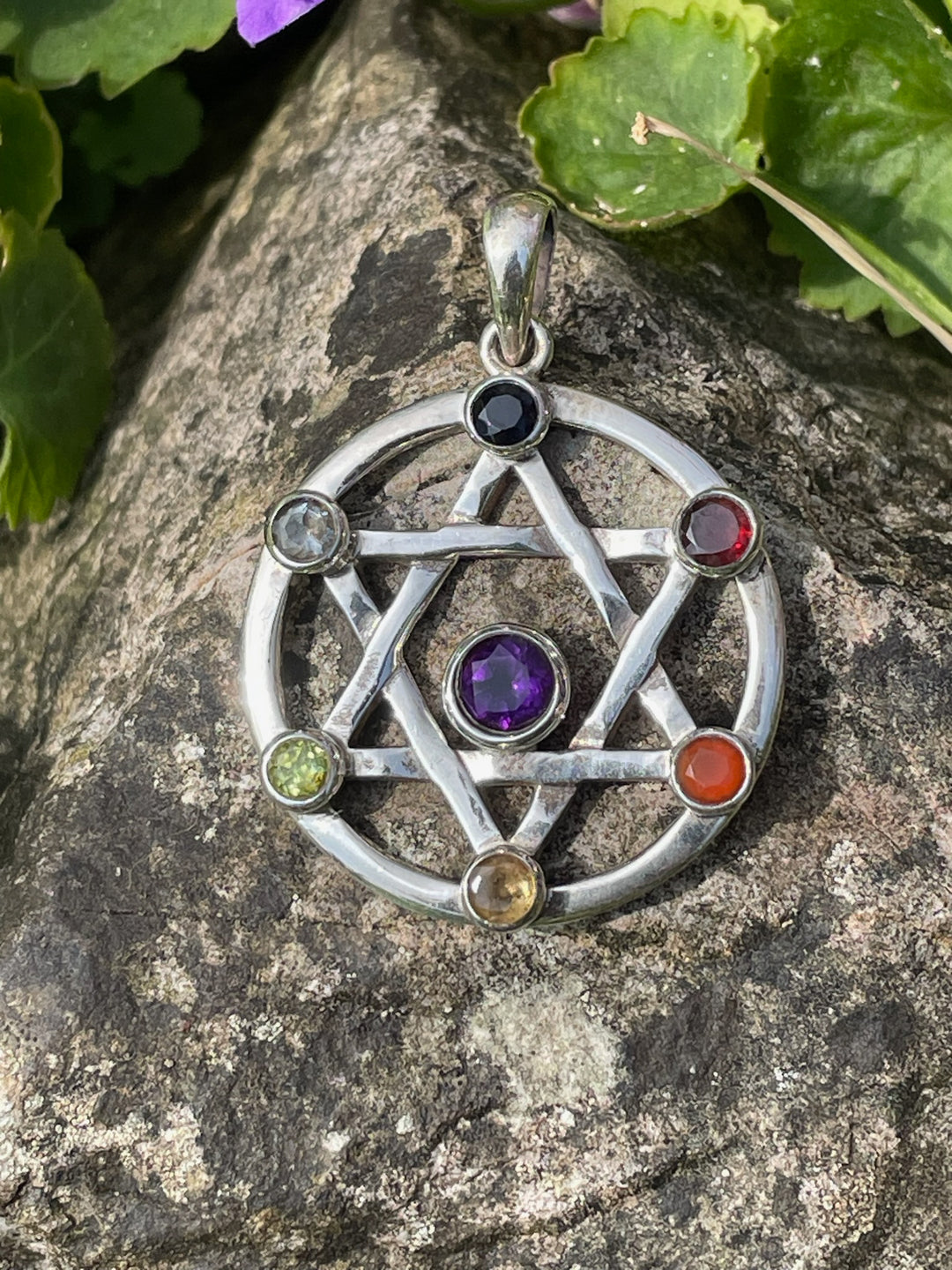 925 Sterling Silver Chakra 6 Point Star of David Pendant