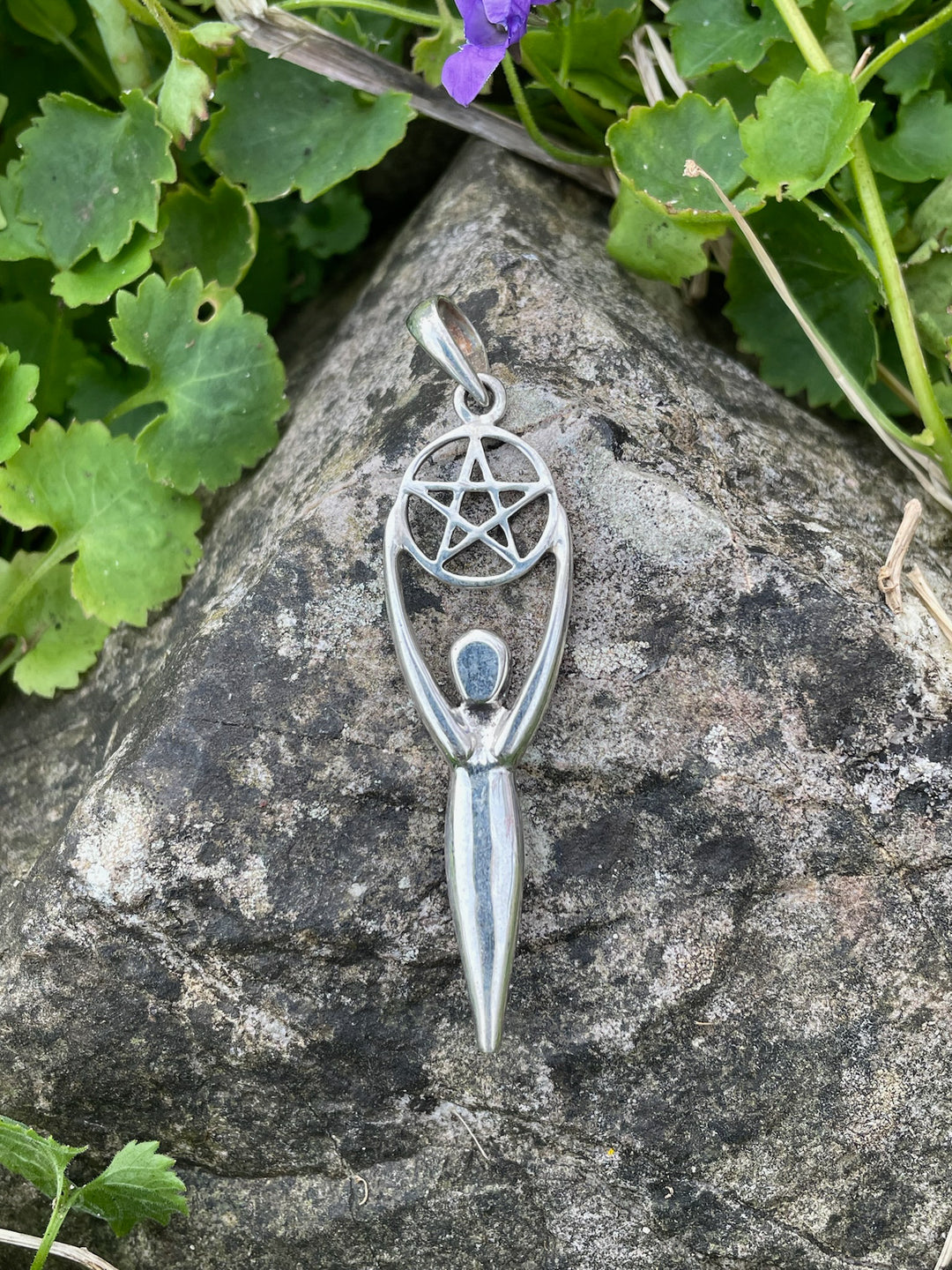 925 Sterling Silver Pentagram and Goddess Pendant