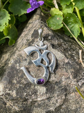 Load image into Gallery viewer, 925 Sterling Silver Om Pendant with an Amethyst
