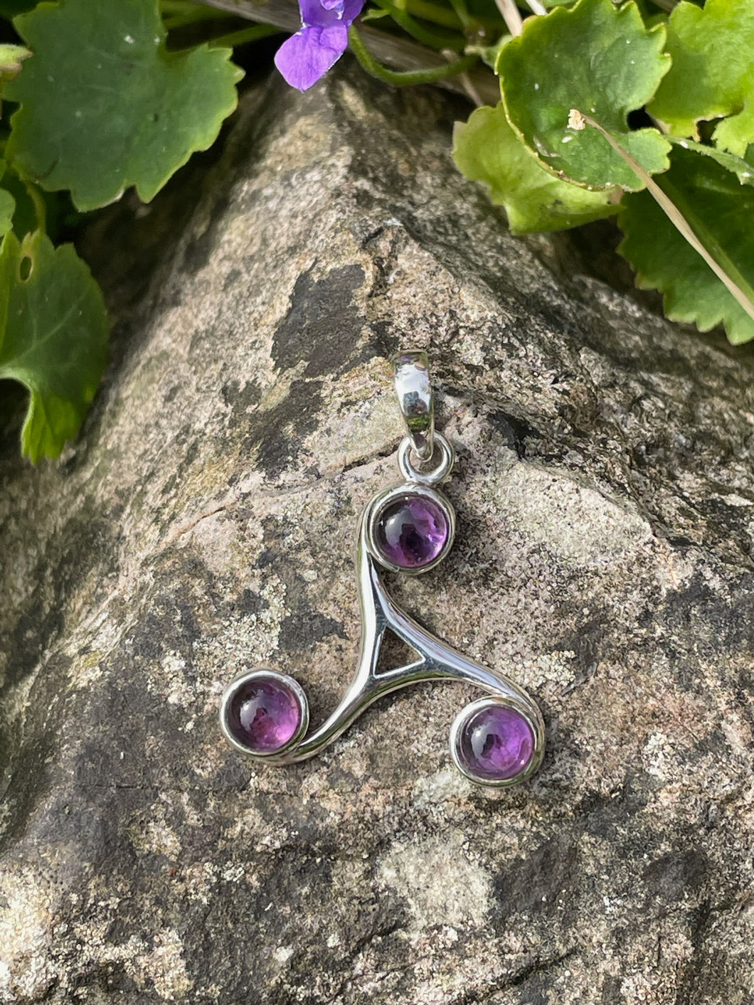 925 Sterling Silver Triple Spiral Pendant with Amethyst
