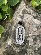 Load image into Gallery viewer, 925 Sterling Silver Egyptian Osiris Crocodile Pendant with Garnet

