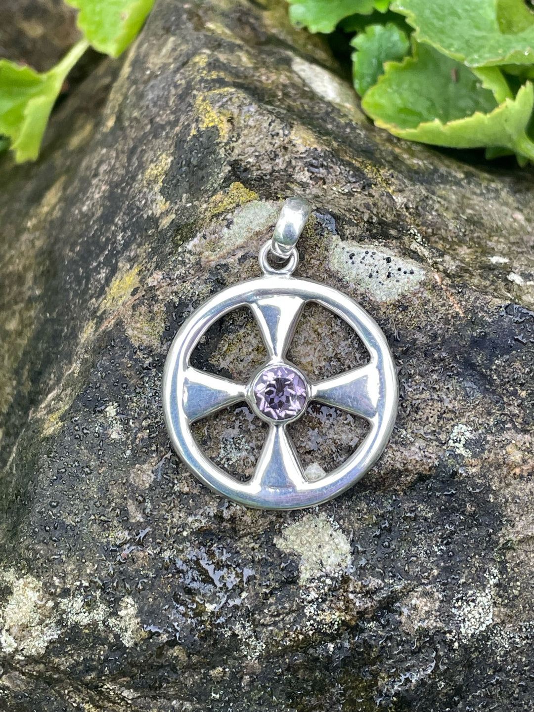 925 Sterling Silver Celtic Cross with a Faceted Amethyst Pendant