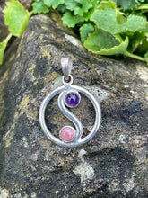 Load image into Gallery viewer, 925 Sterling Silver Amethyst and Rhodochrosite Yin Yang Pendant

