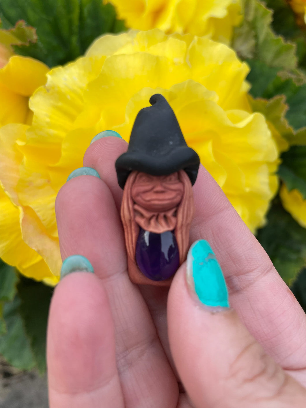Clay Witch Rune Pendant with Amethyst