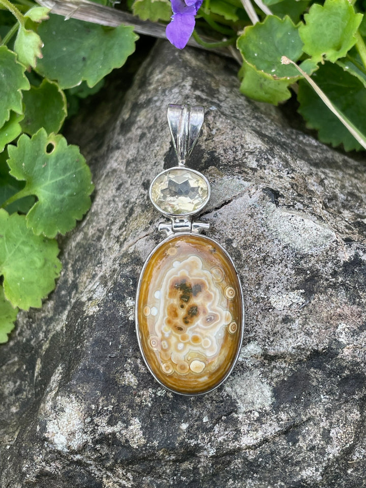 Ocean Jasper and Citrine Silver Pendant