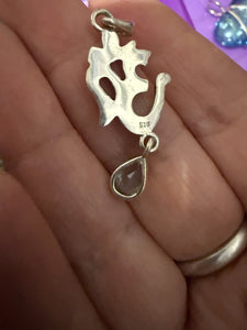 Silver Fancy OM with Blue Topaz Droplet Pendant
