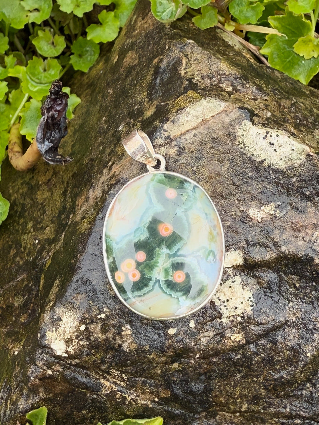 Orbicular Ocean Jasper Silver Pendant