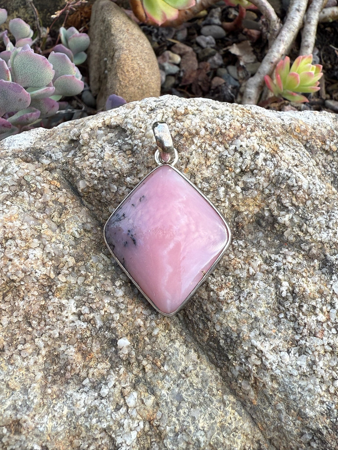 Sterling Silver Rose Pink Opal Pendant from Peru