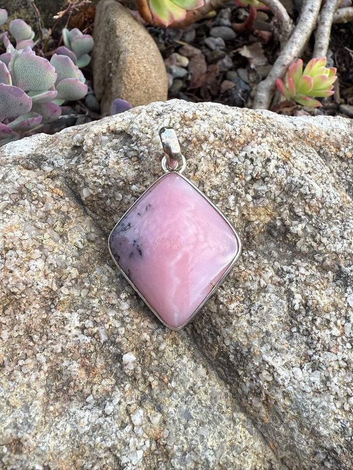Sterling Silver Rose Pink Opal Pendant from Peru