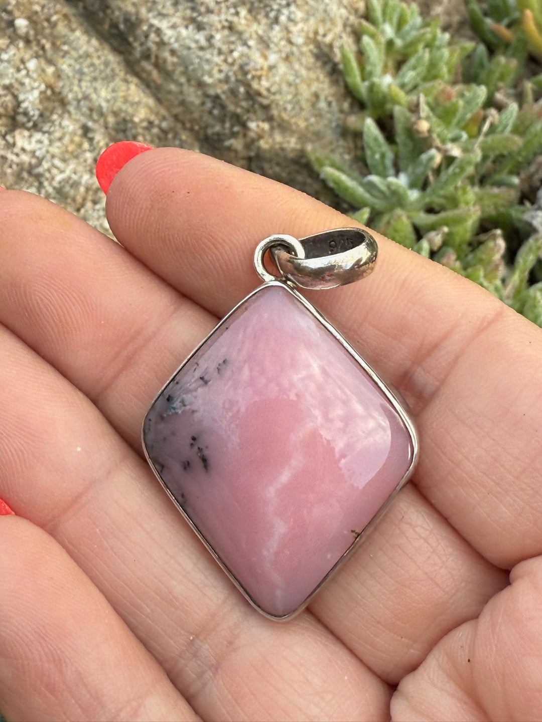 Sterling Silver Rose Pink Opal Pendant from Peru