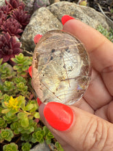 Load image into Gallery viewer, Large Flat Back Silver and Gold Rutile Quartz Cabachon from Brazil
