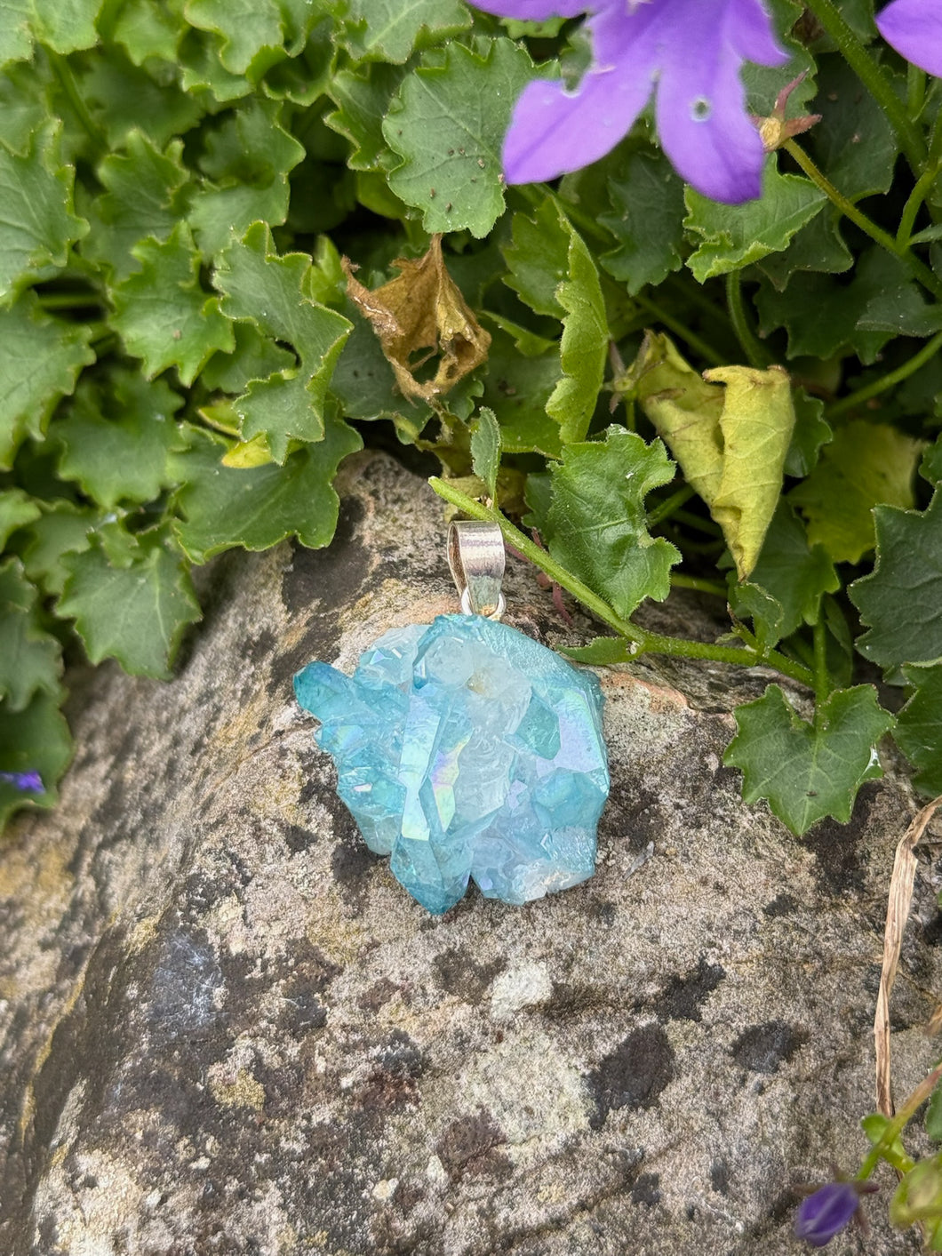Aqua Aura Cluster Pendant with 925 silver bail