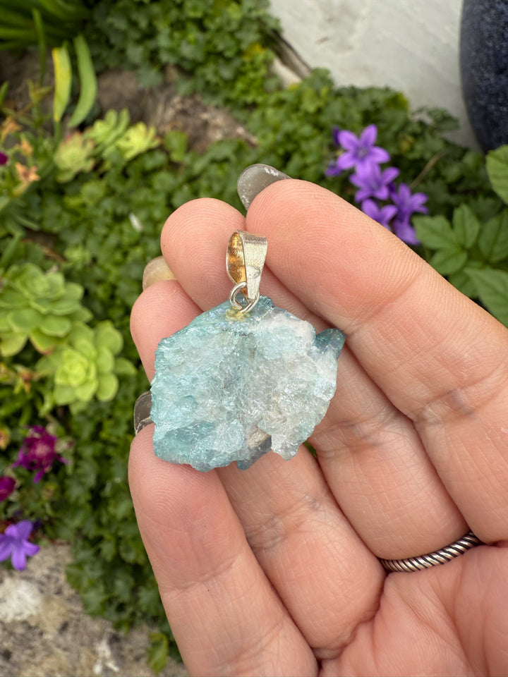 Aqua Aura Cluster Pendant with 925 silver bail