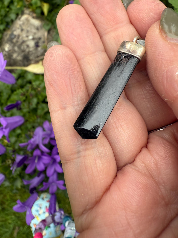Terminated Black Tourmaline and Silver Pendant