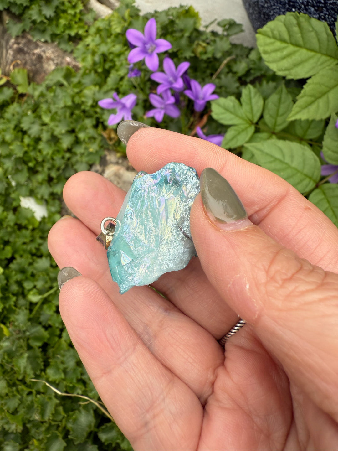 Aqua Aura Quartz Cluster Pendant