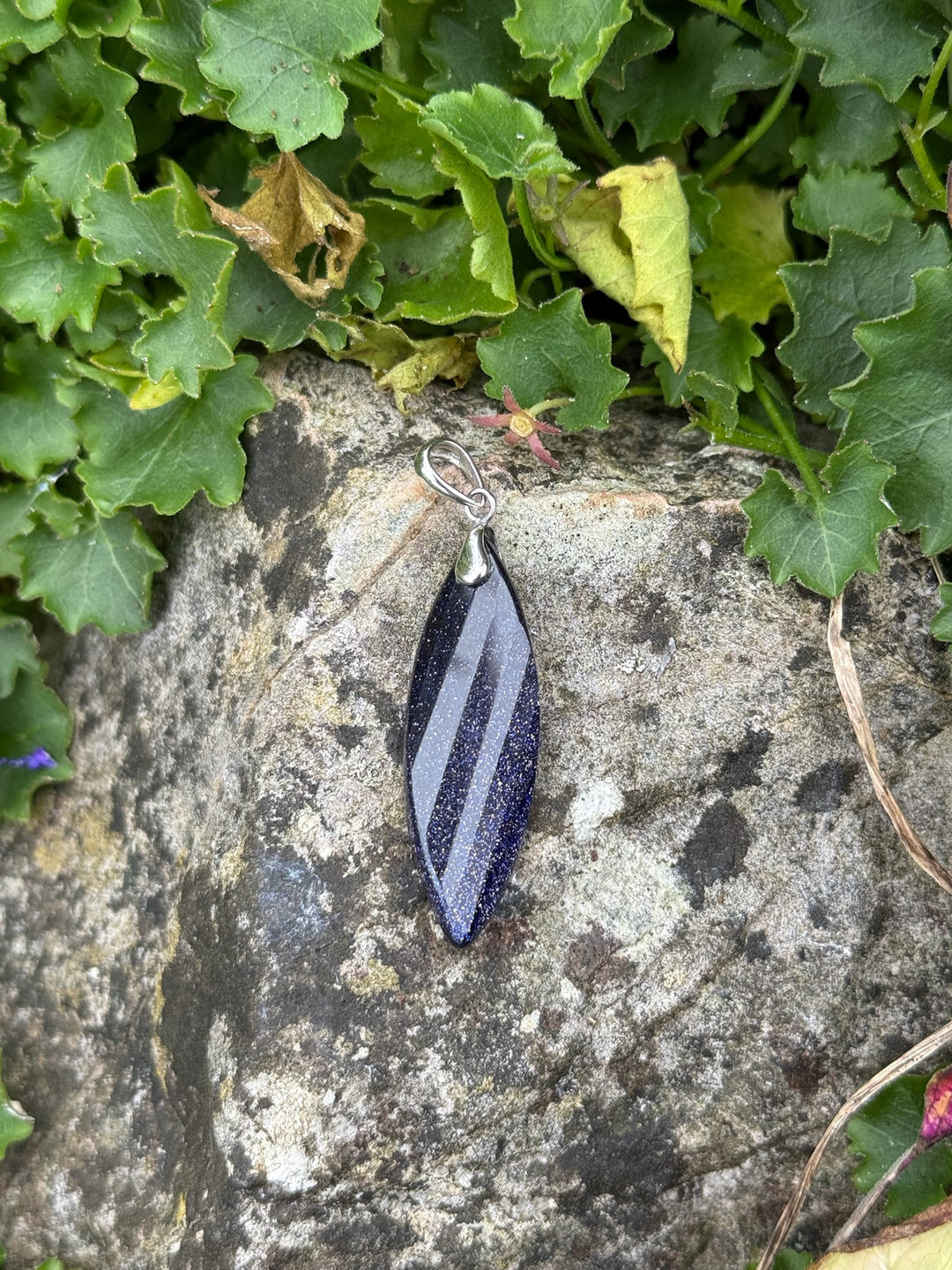 Sparkly Blue Goldstone Twist Silver Pendant