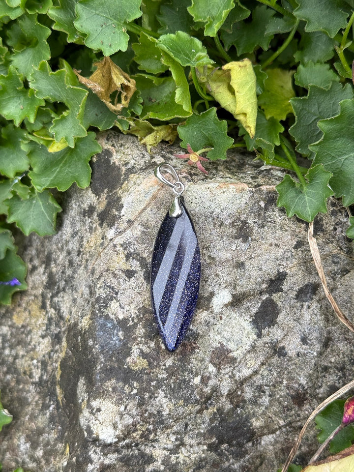Sparkly Blue Goldstone Twist Silver Pendant