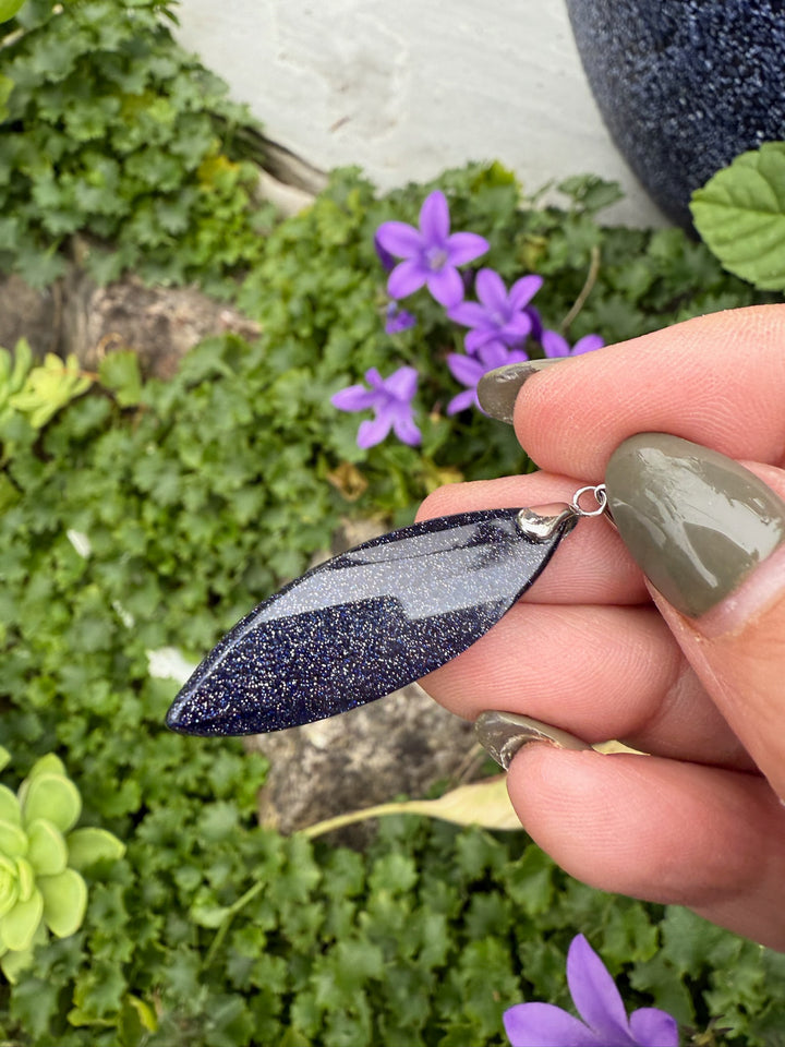 Sparkly Blue Goldstone Twist Silver Pendant