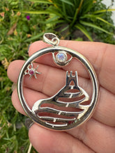 Load image into Gallery viewer, Silver Glastonbury Tor Pendant with Moonstone and Ruby
