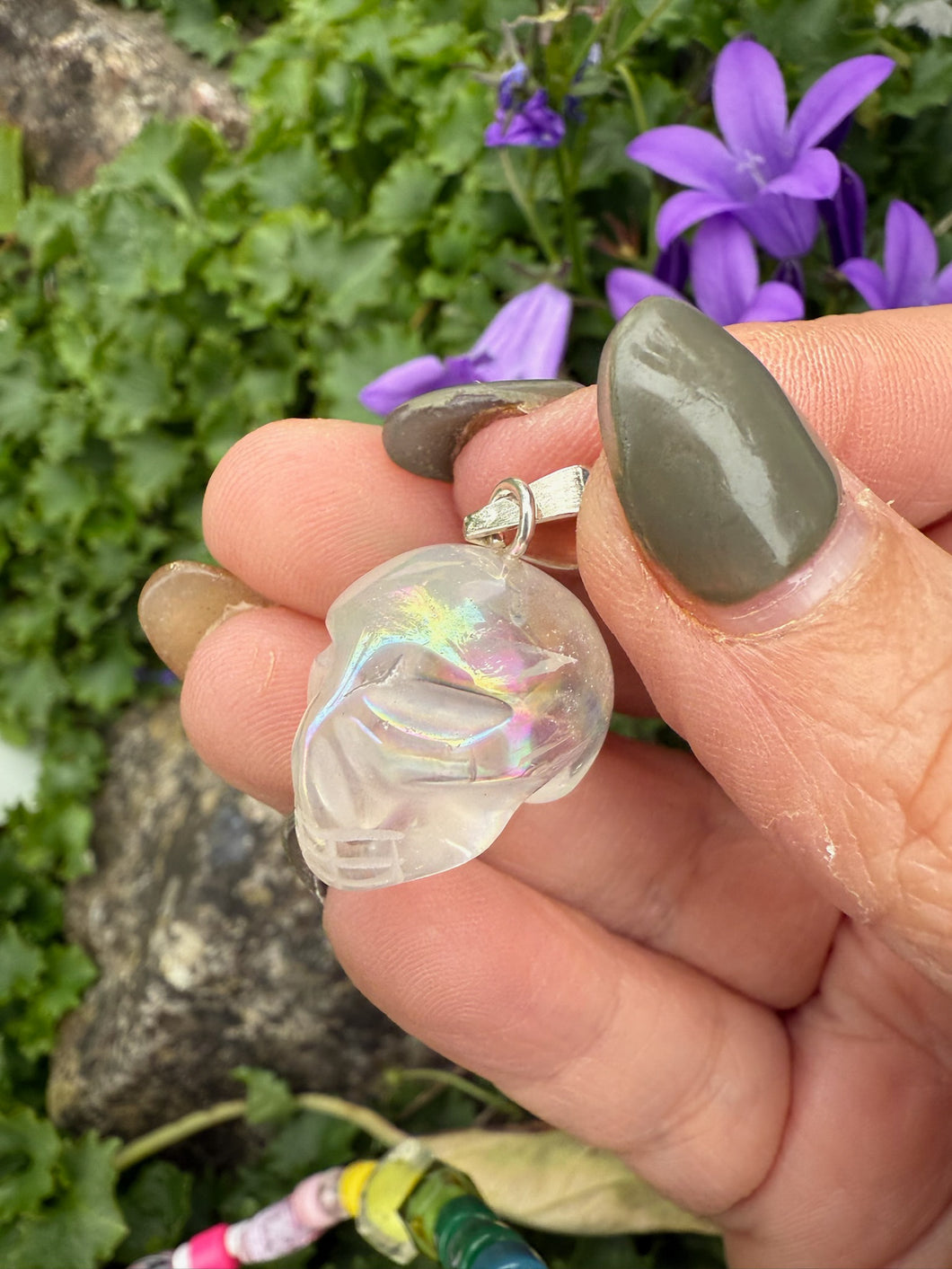 Opal Aura Quartz Skull Pendant