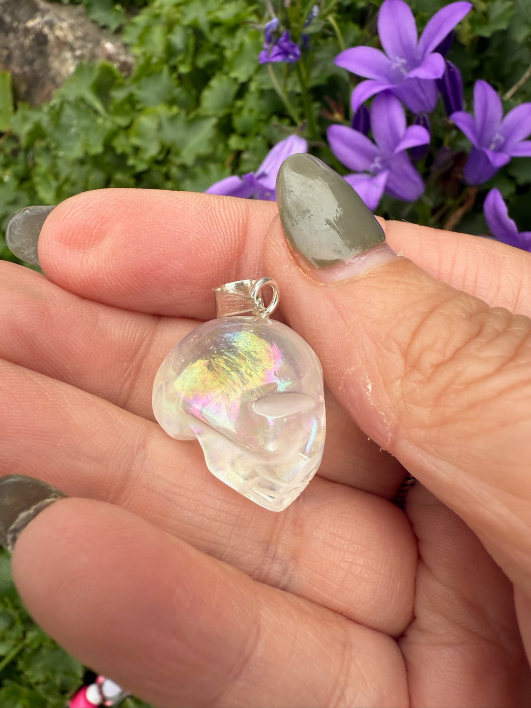 Opal Aura Quartz Skull Pendant