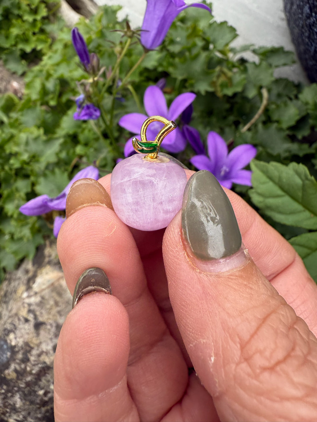 Kunzite and Enamel Apple Pendant