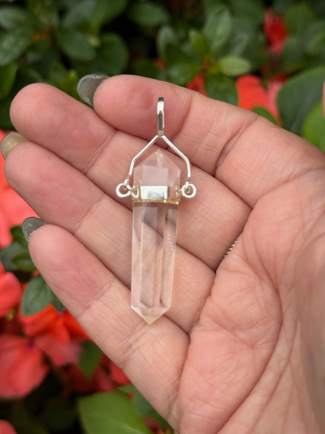 Quartz and Rose Quartz Double Terminated Pendant