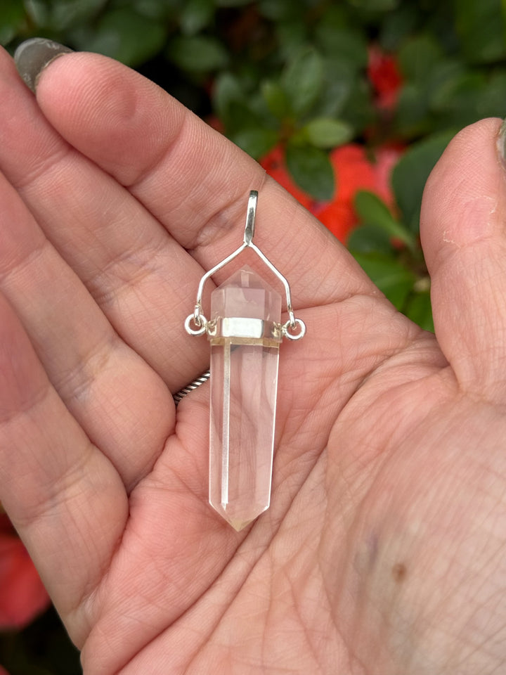 Quartz and Rose Quartz Double Terminated Pendant