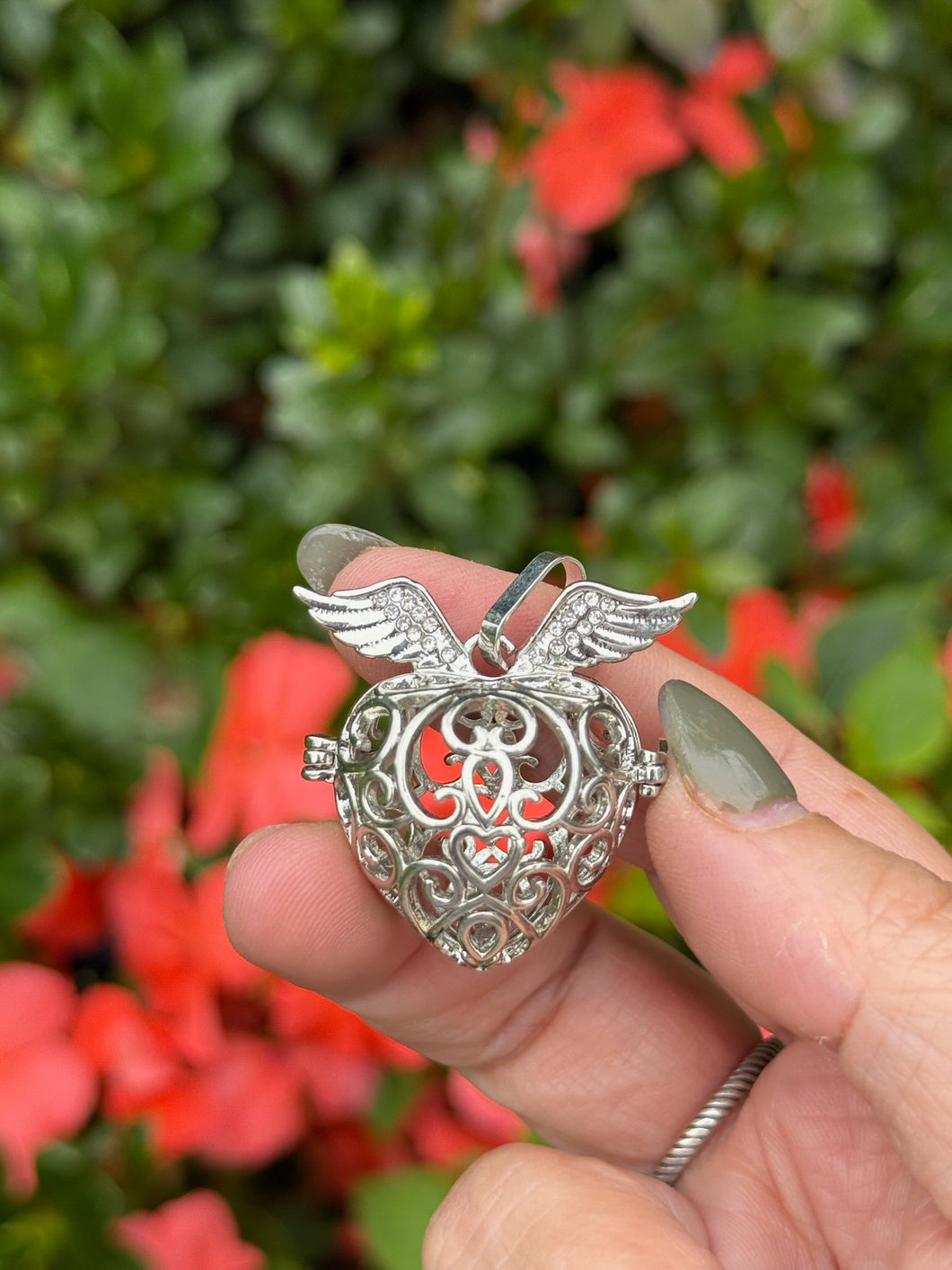 Heart with Wings Tumblestone Cage Pendant