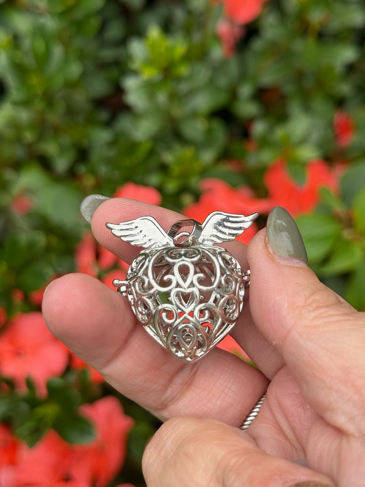 Heart with Wings Tumblestone Cage Pendant