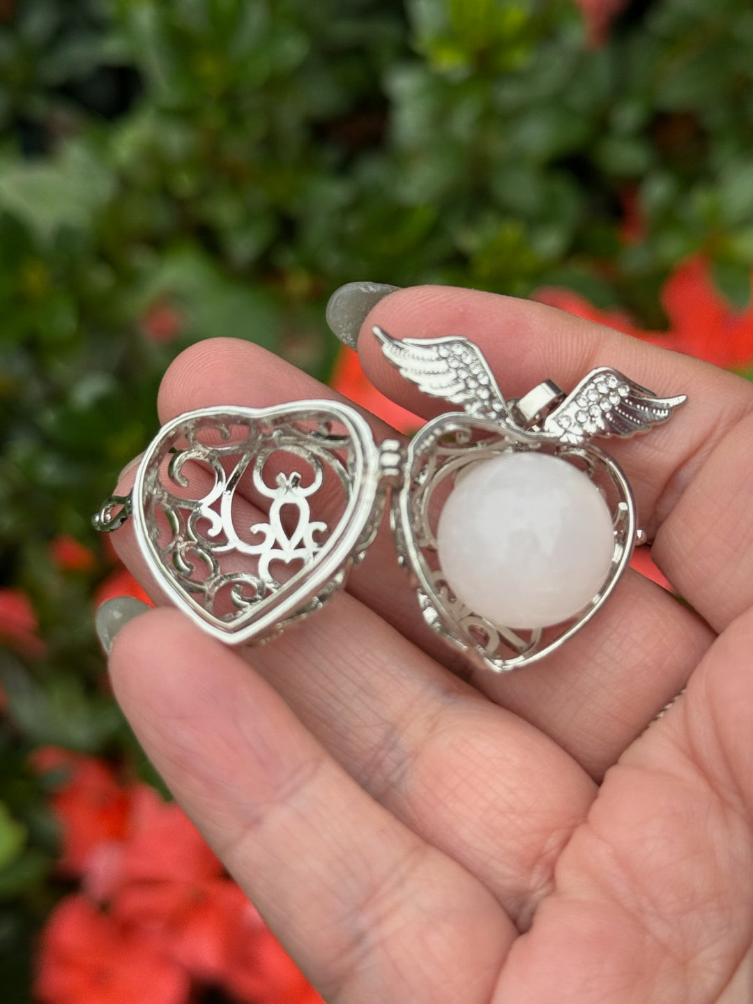 Heart with Wings Tumblestone Cage Pendant