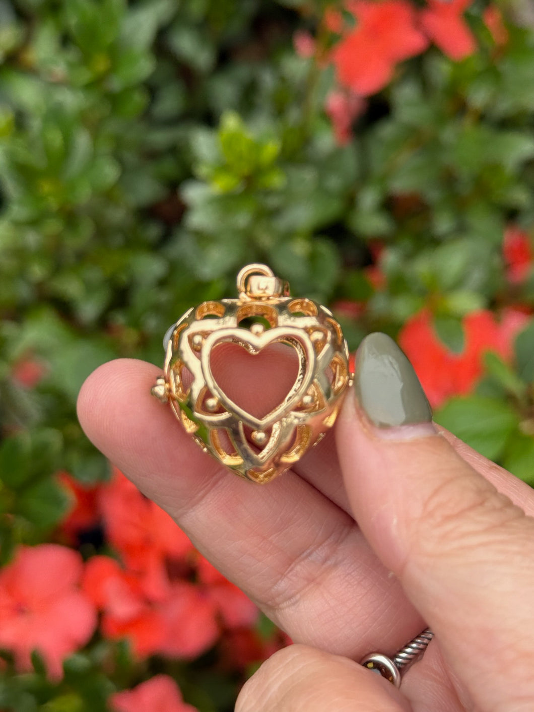 Golden Heart Tumblestone Cage Pendant