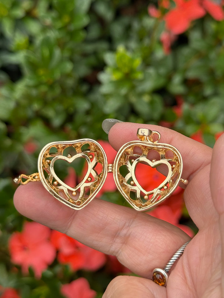 Golden Heart Tumblestone Cage Pendant