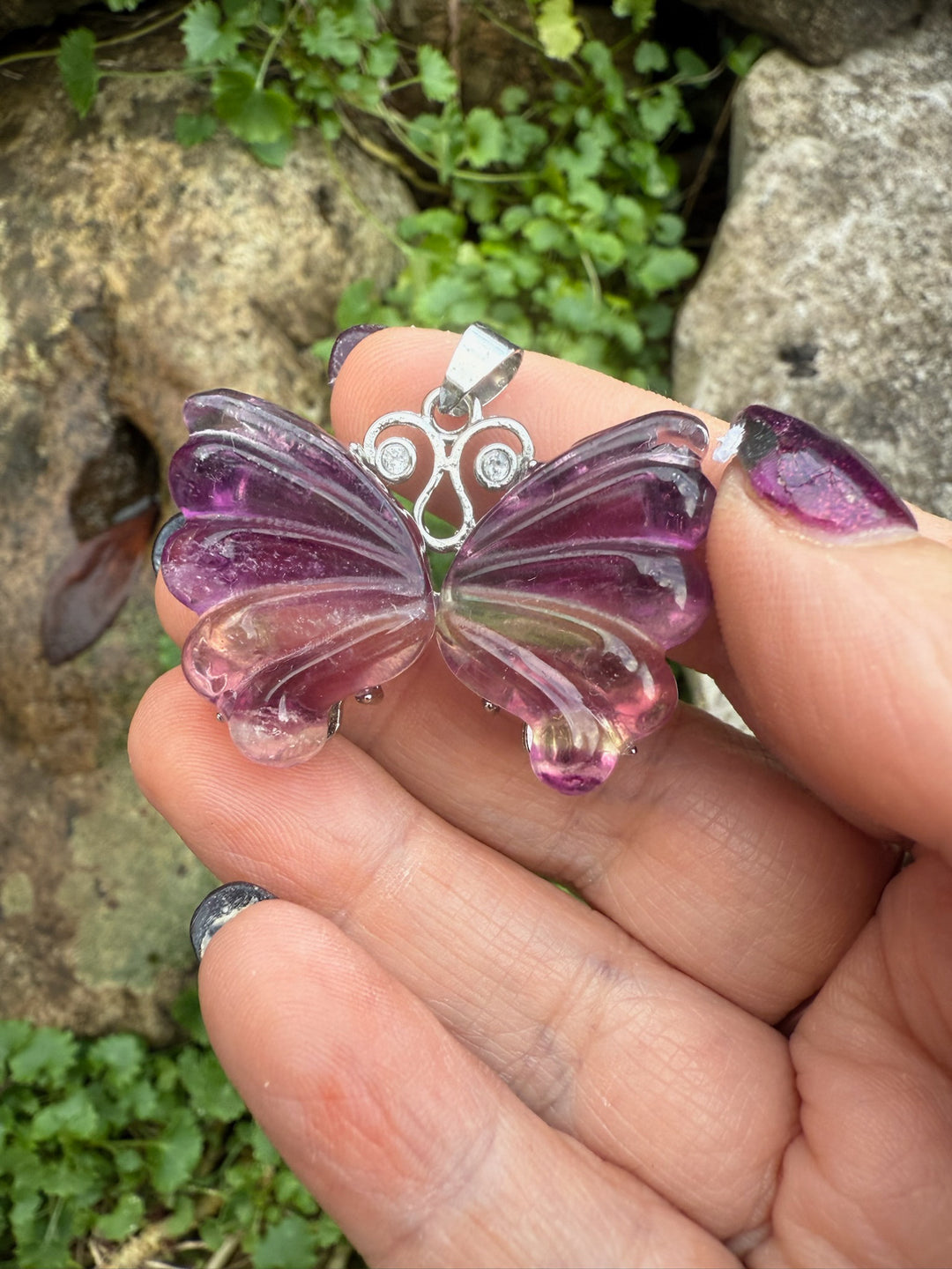 Purple Fluorite Butterfly Pendant