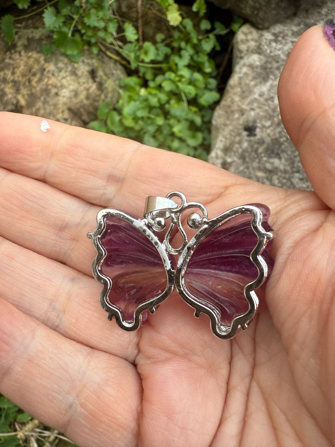 Purple Fluorite Butterfly Pendant
