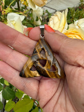 Load image into Gallery viewer, Tigers Eye Triquetra Celtic Knot Pendant
