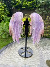Load image into Gallery viewer, Amethyst &amp; Crazy Lace Angel Wings Carving and Stand
