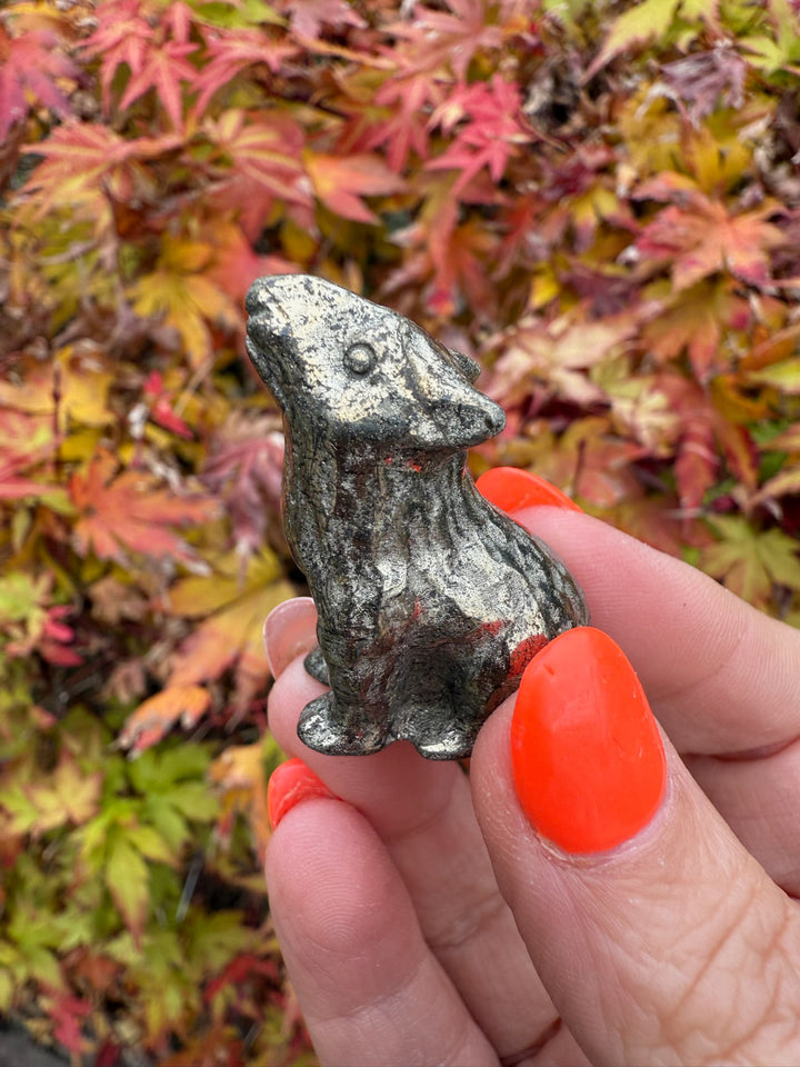 Pyrite Howling Wolf Carving