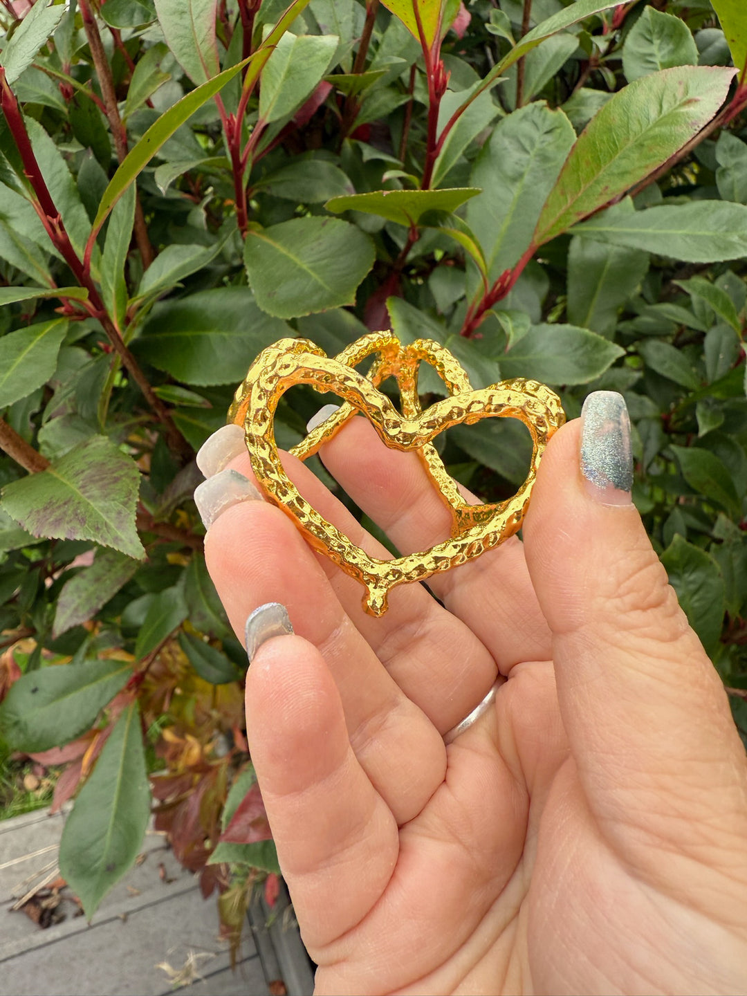 Gold Coloured Triple Heart Sphere Stand