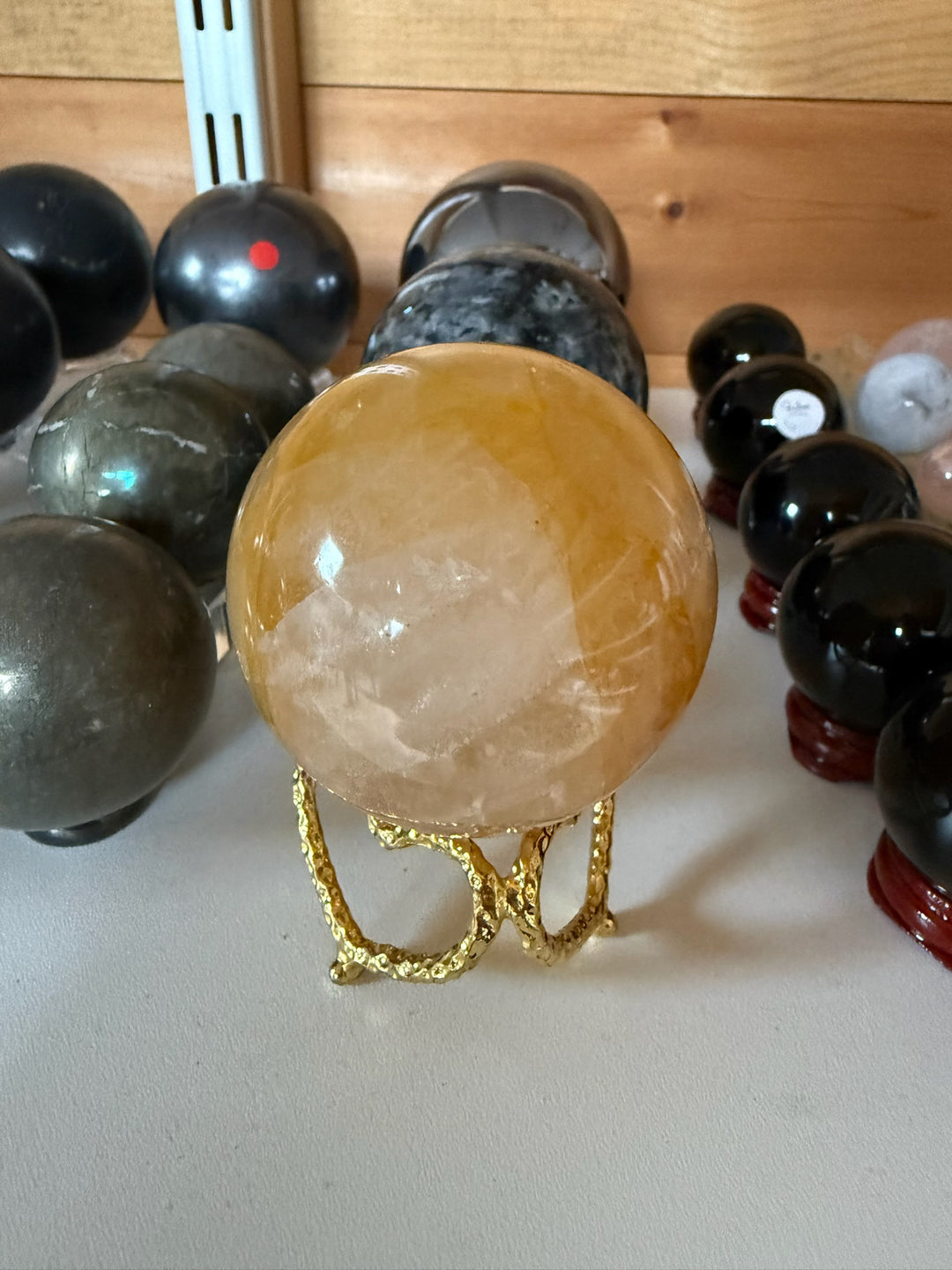 Gold Coloured Triple Heart Sphere Stand