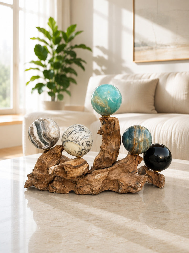 5 Sphere Driftwood Display Stand