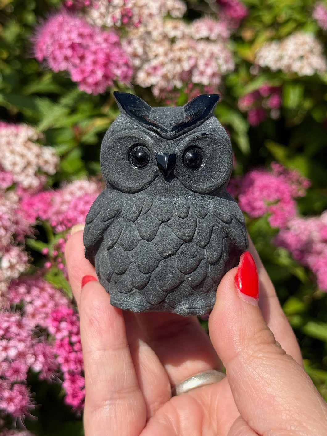 Obsidian Carved Owl
