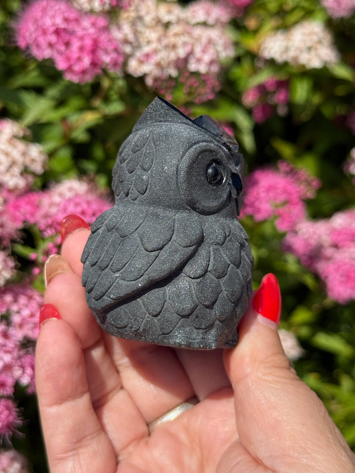Obsidian Carved Owl