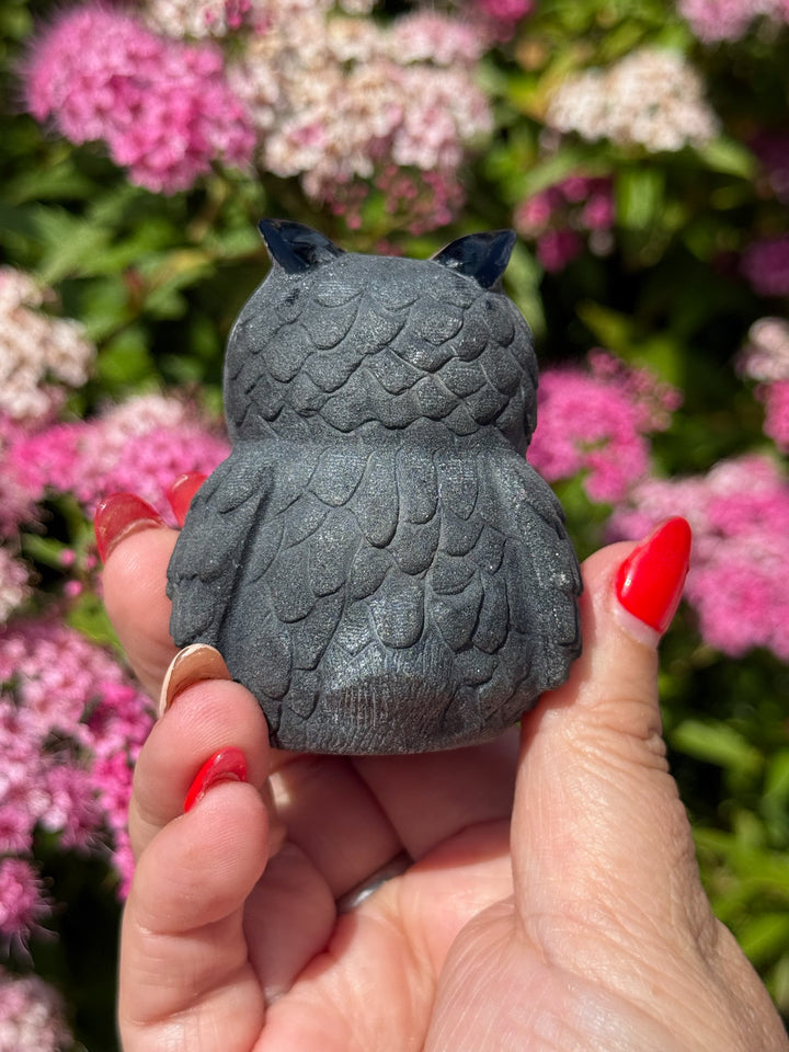 Obsidian Carved Owl