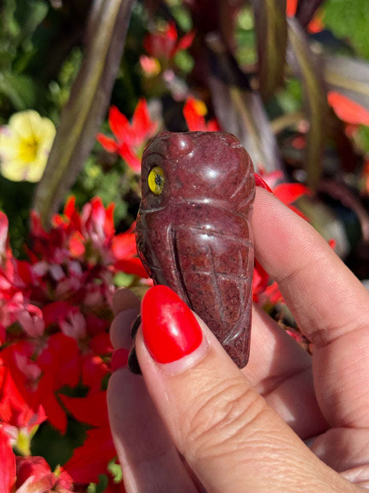 Strawberry Quartz Carved Owl