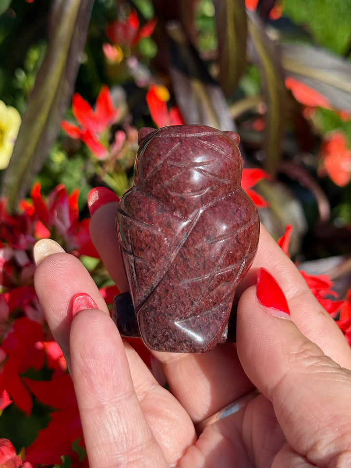 Strawberry Quartz Carved Owl