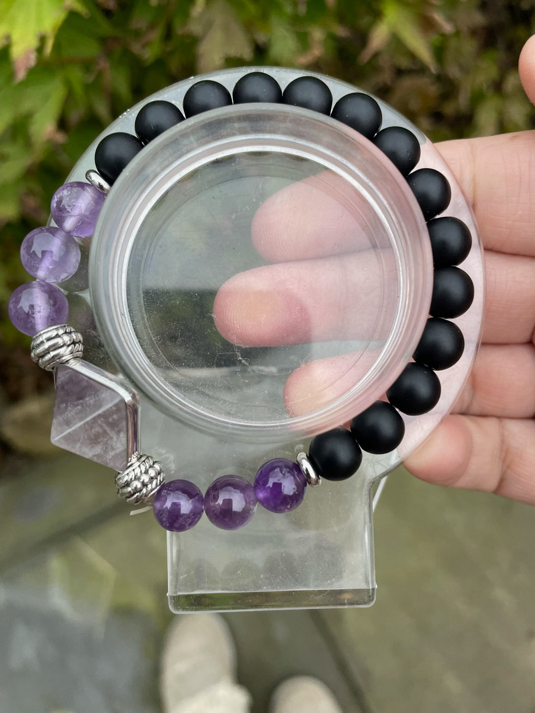 Amethyst and Obsidian Bracelet 8mm Beads