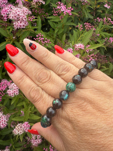 Chrysocolla and Cuprite Bracelet from Peru 8mm Beads
